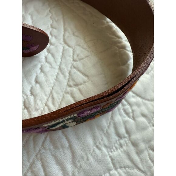 Vera Pelle Embroidered Brown Leather Belt - Picture 12 of 13